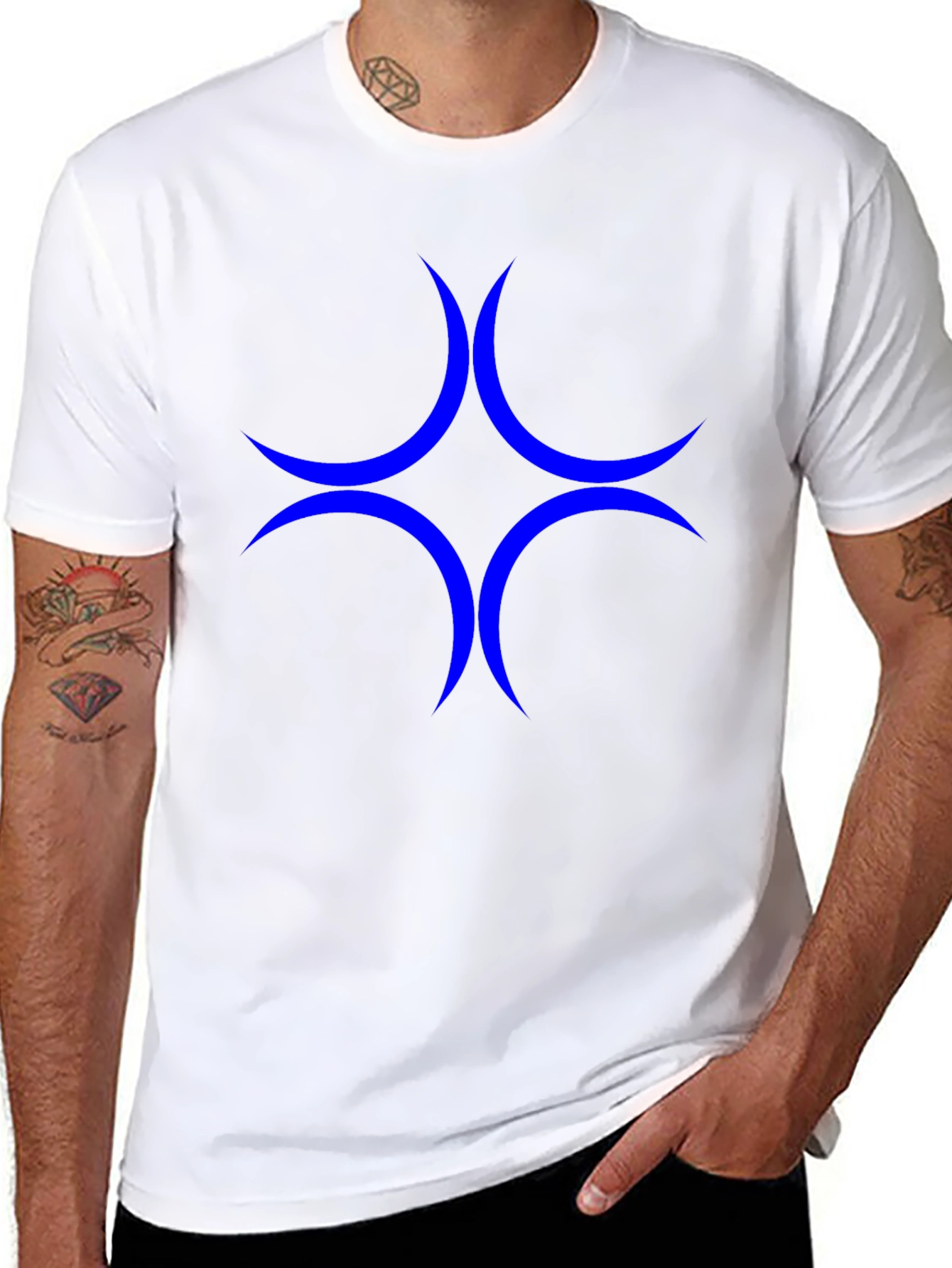 Modern Blue Crescent Star Graphic T-Shirt - Casual Style