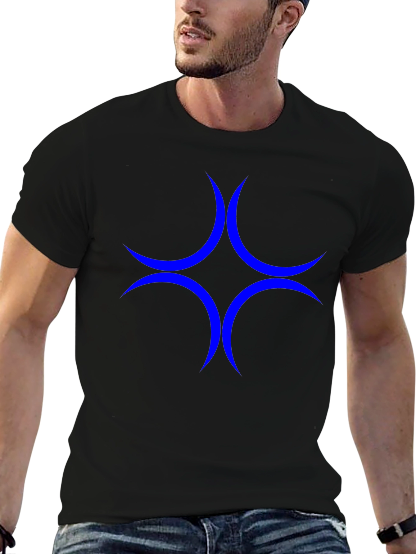 Modern Blue Crescent Star Graphic T-Shirt - Casual Style