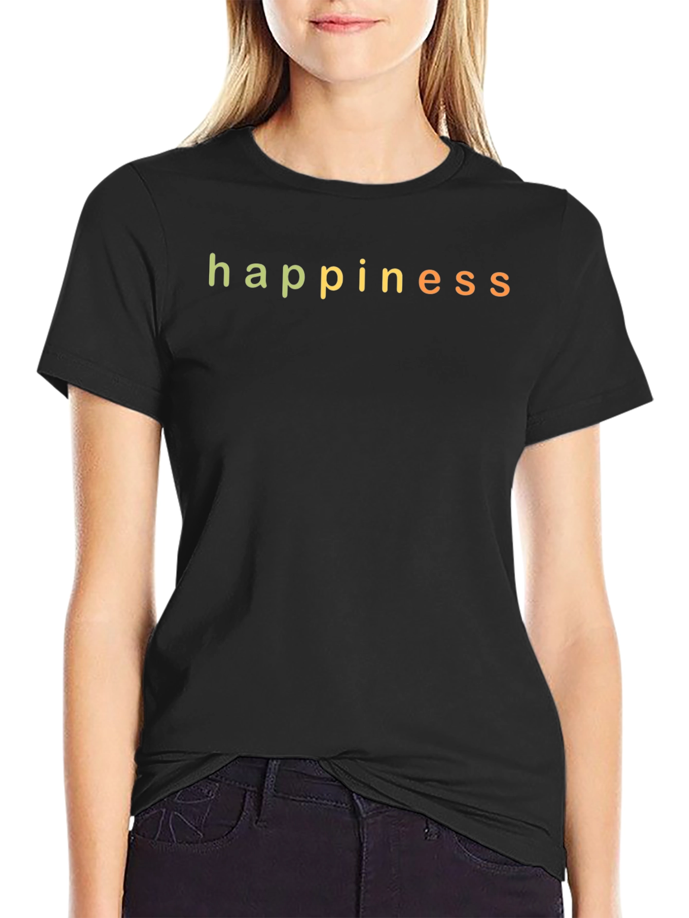 Happiness Graphic Print Black T-Shirt