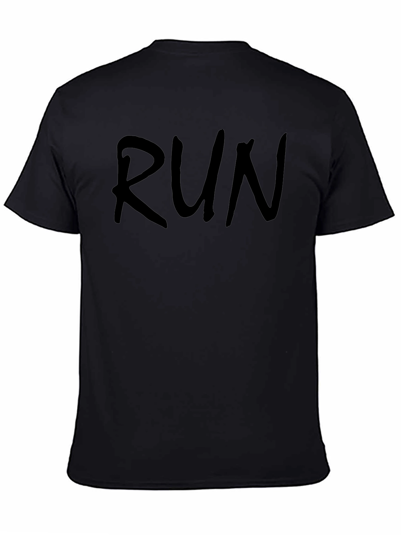 Mens Run Graphic Print Crew Neck Black T-Shirt