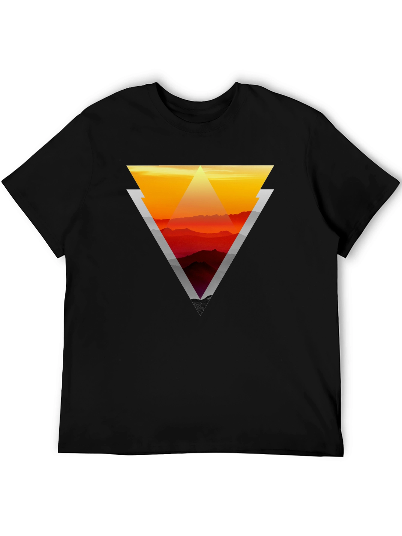 Geometric Sunset Graphic Tee - Stylish Mens Black T-Shirt