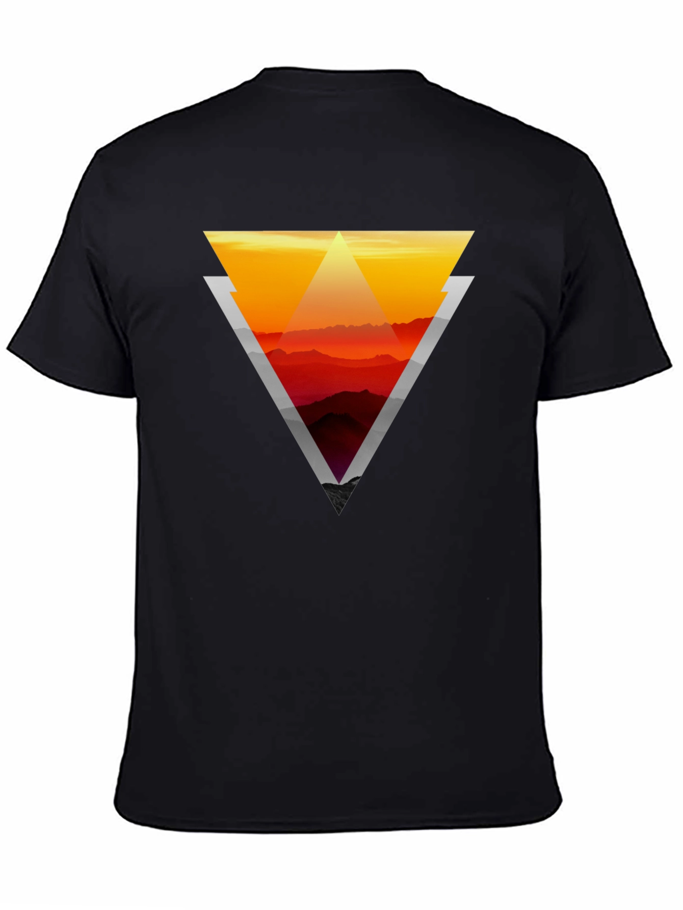 Geometric Sunset Graphic Tee - Stylish Mens Black T-Shirt
