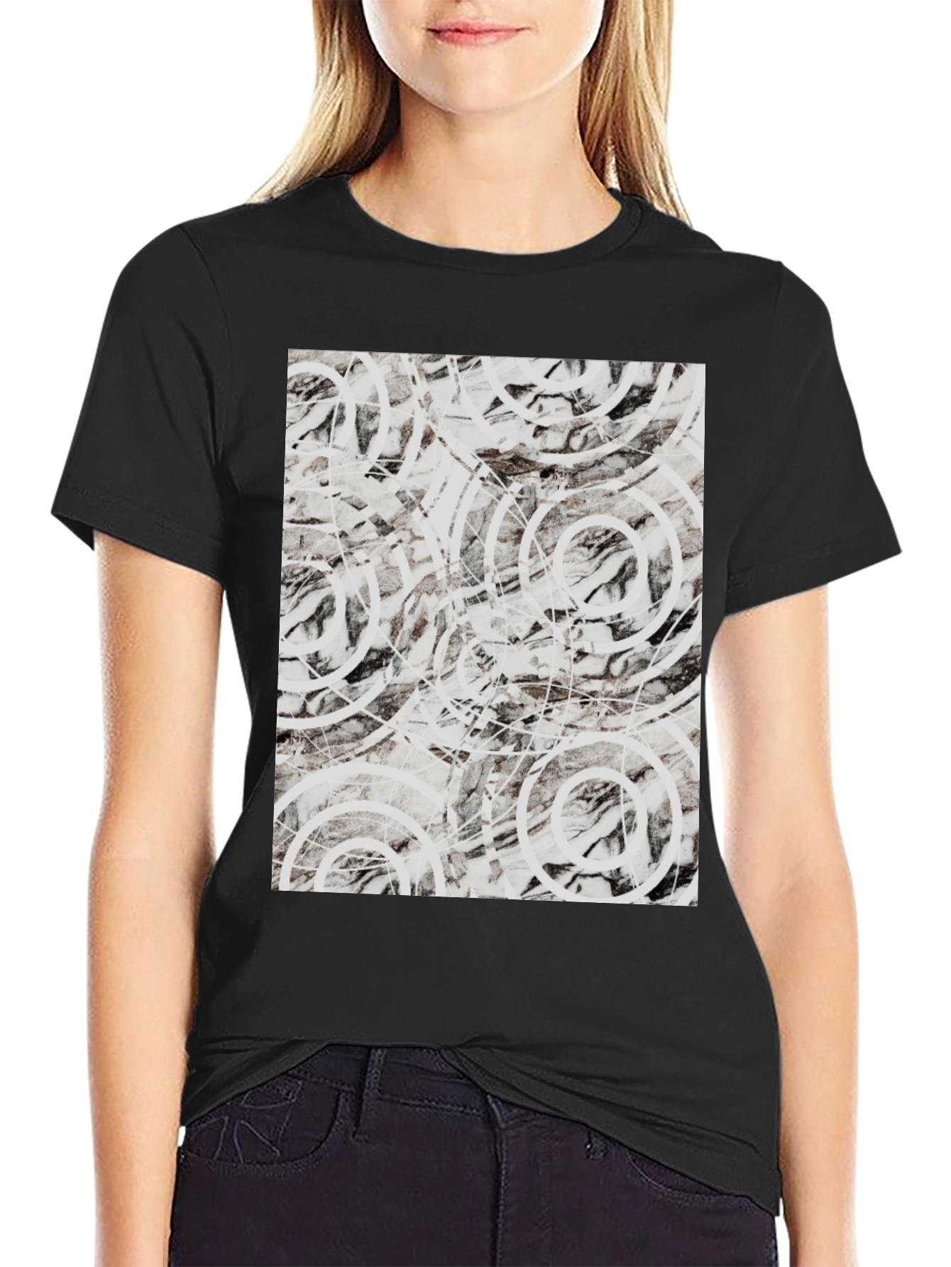 Abstract Circle Print Black T-Shirt