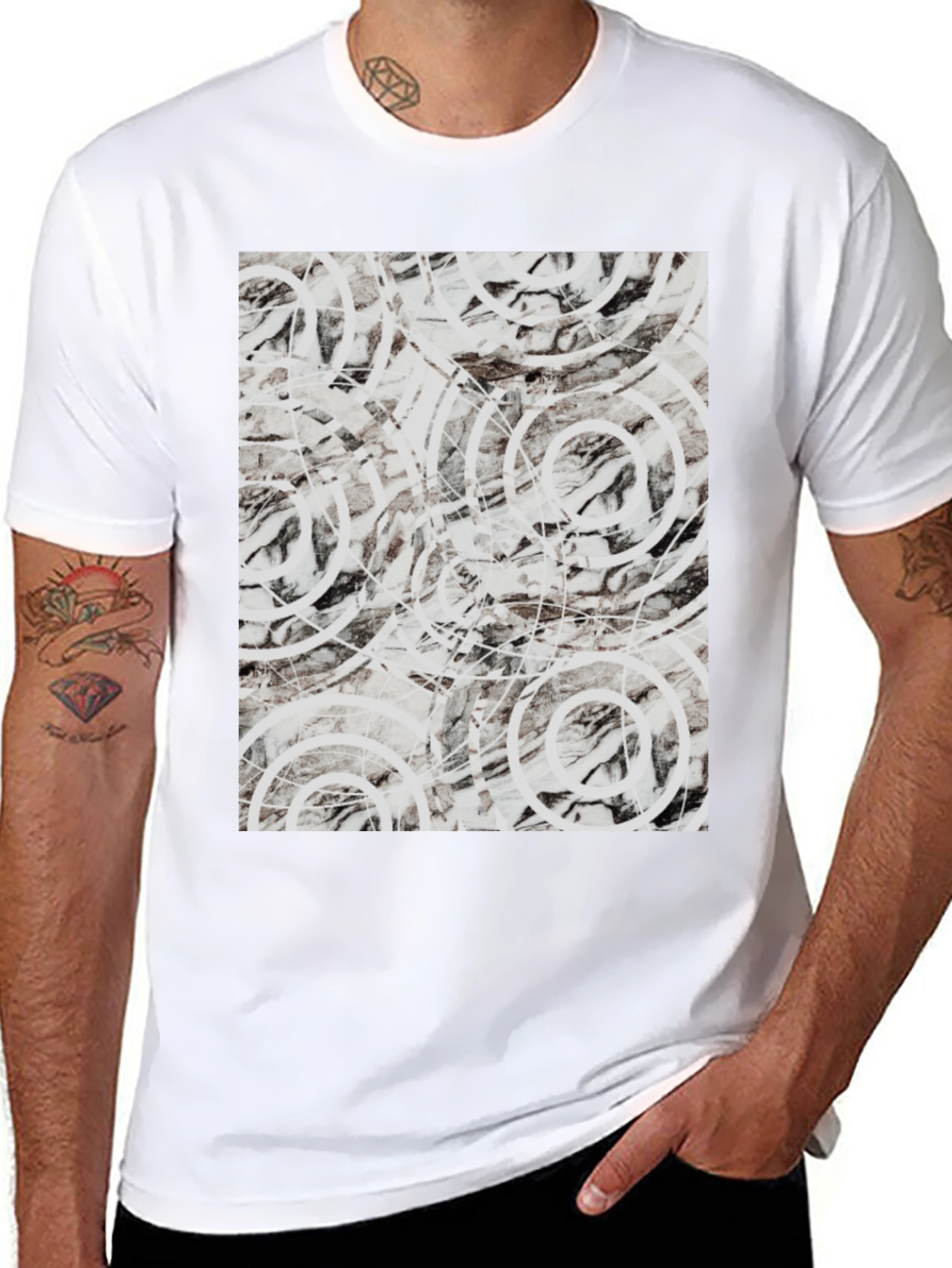 Abstract Circle Print Black T-Shirt