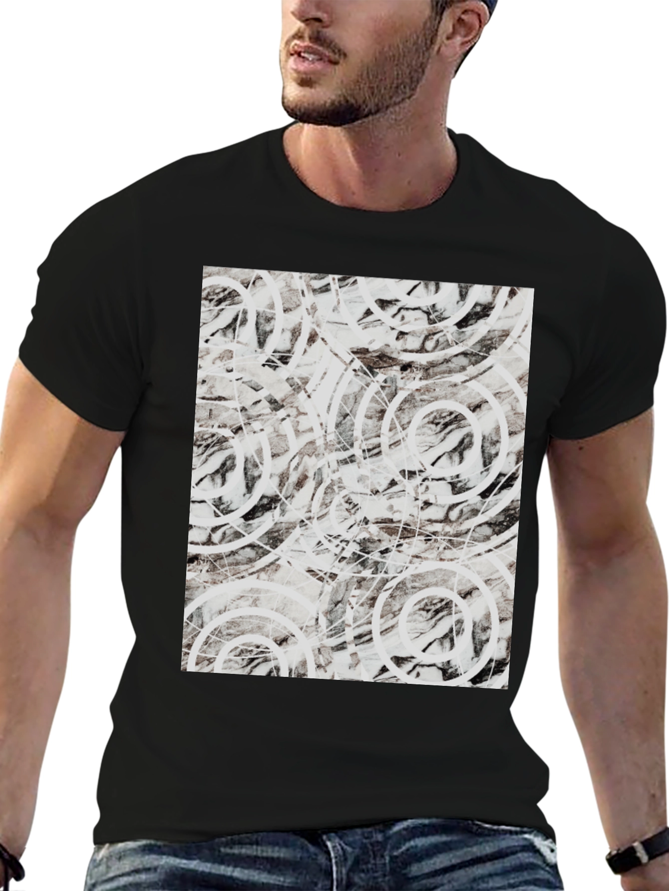 Abstract Circle Print Black T-Shirt