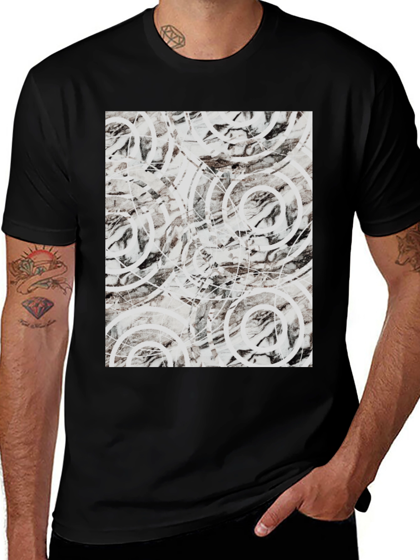 Abstract Circle Print Black T-Shirt