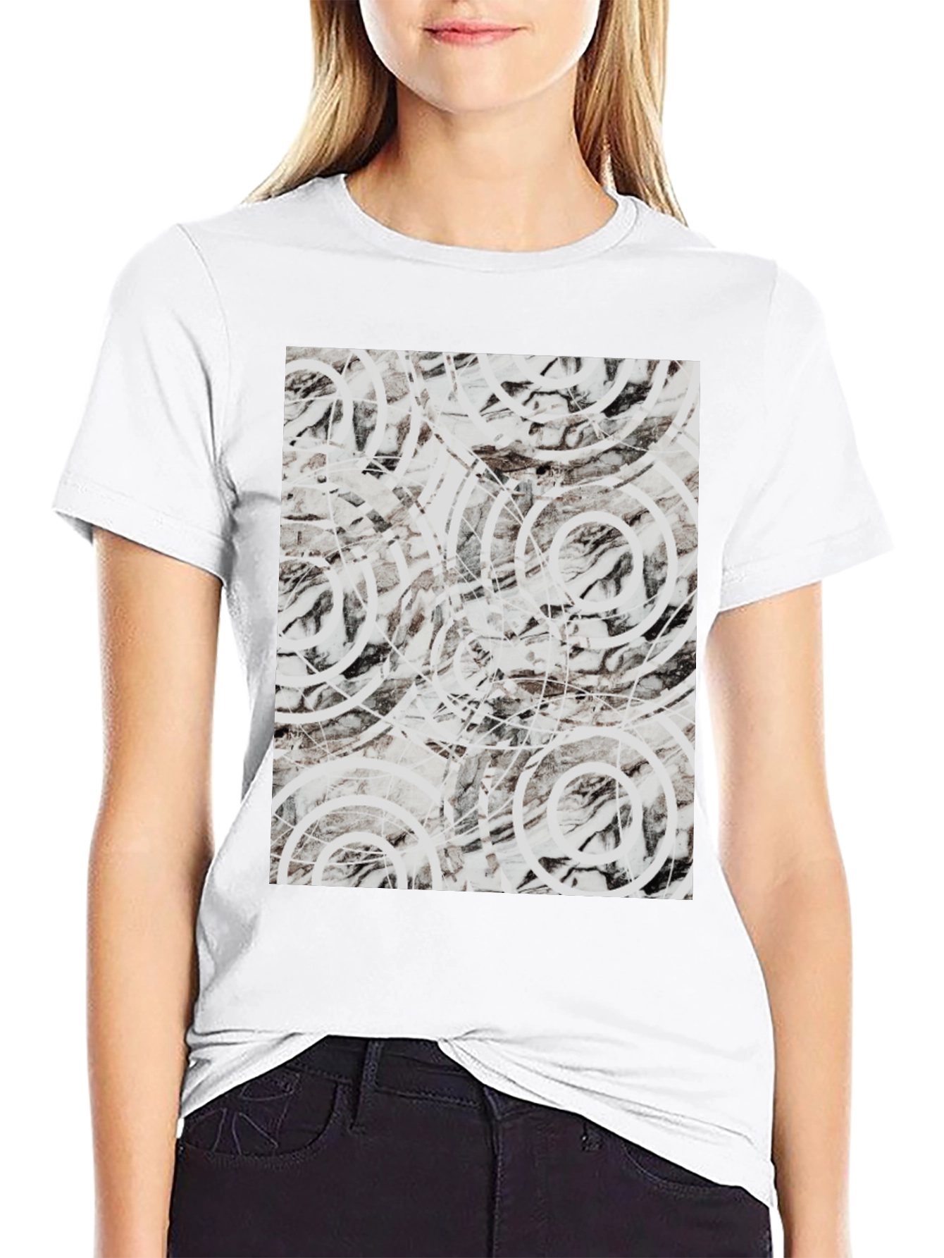 Abstract Circle Print Black T-Shirt