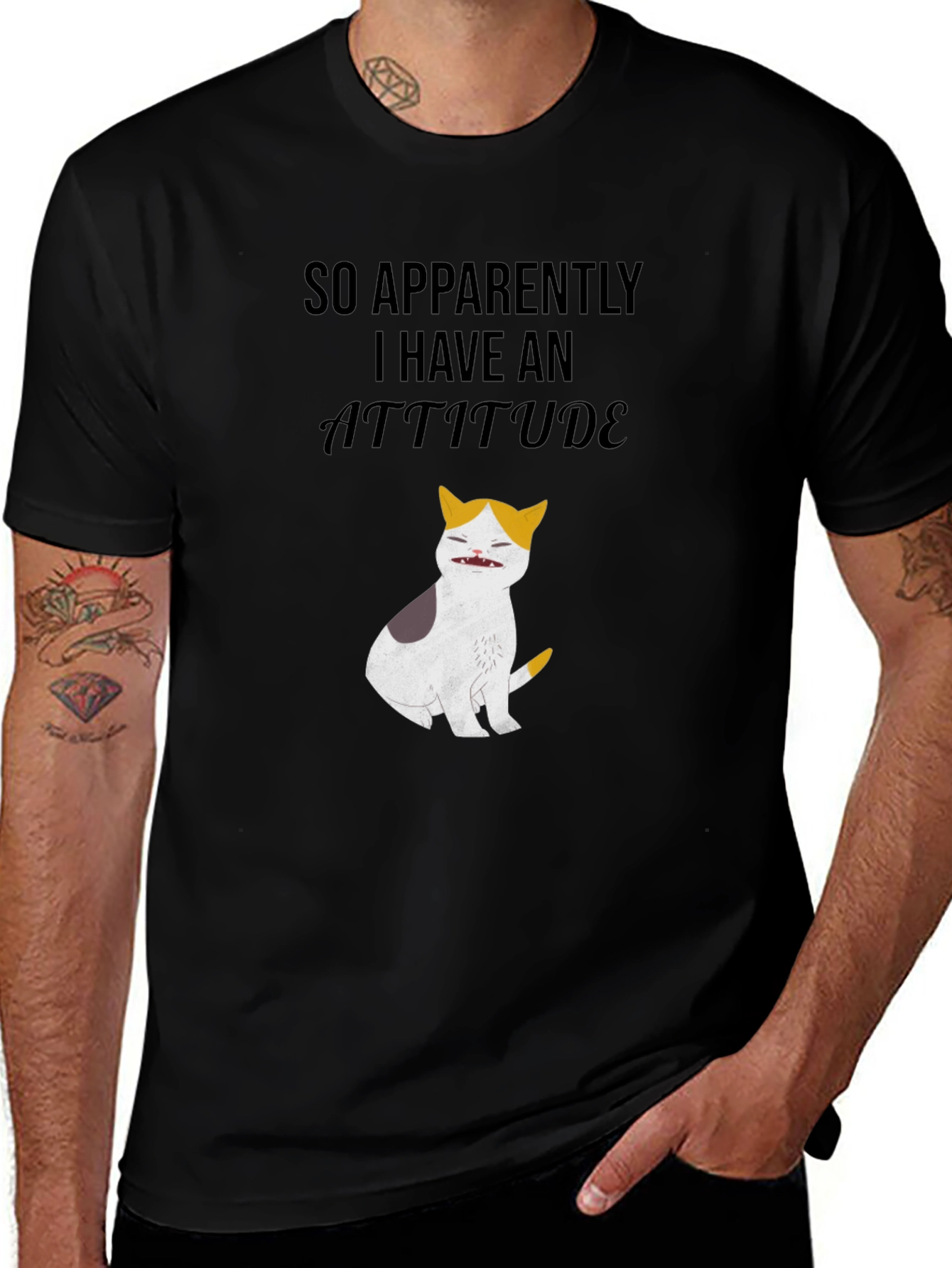 Attitude Cat Graphic Tee - Mens Black T-Shirt