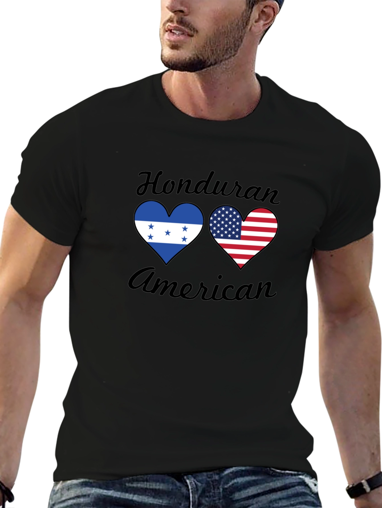 Honduran American Flag Heart Graphic T-Shirt