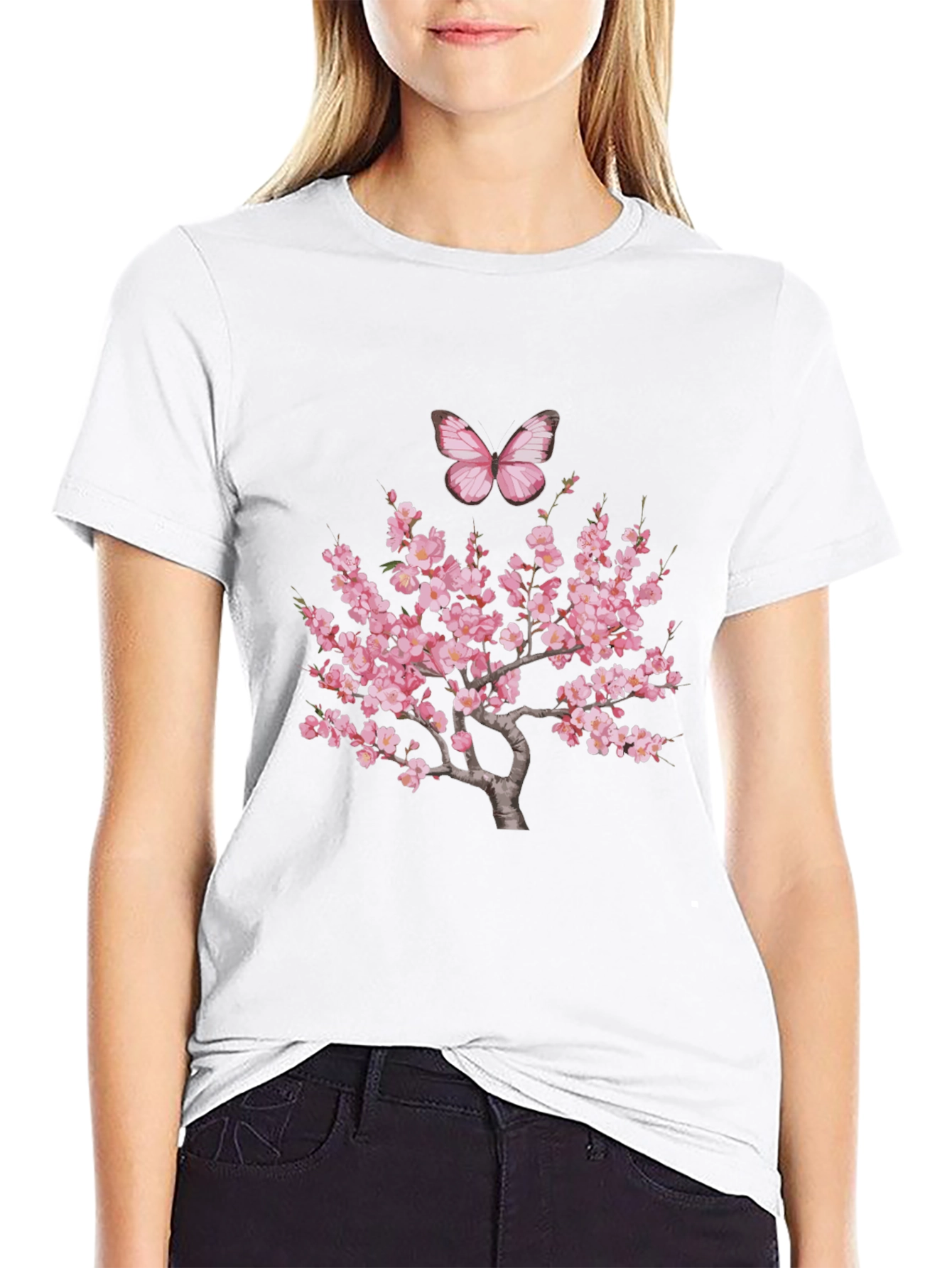 Cherry Blossom Butterfly Graphic Tee