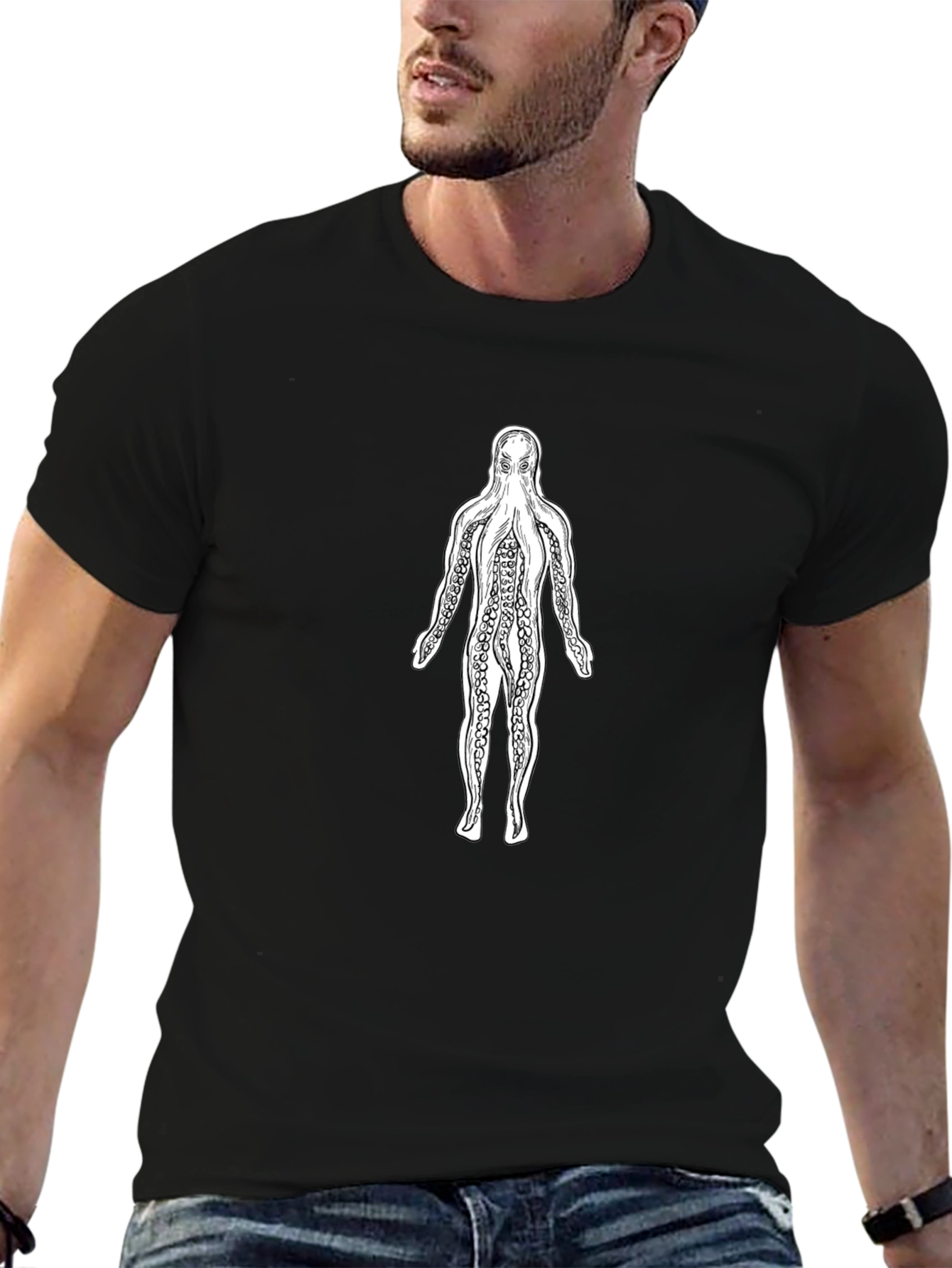 Octopus Man Graphic Black T-Shirt