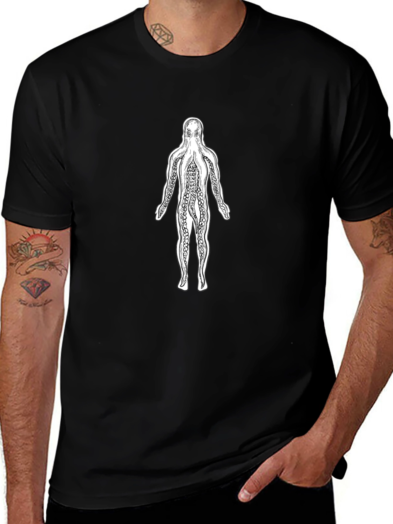 Octopus Man Graphic Black T-Shirt