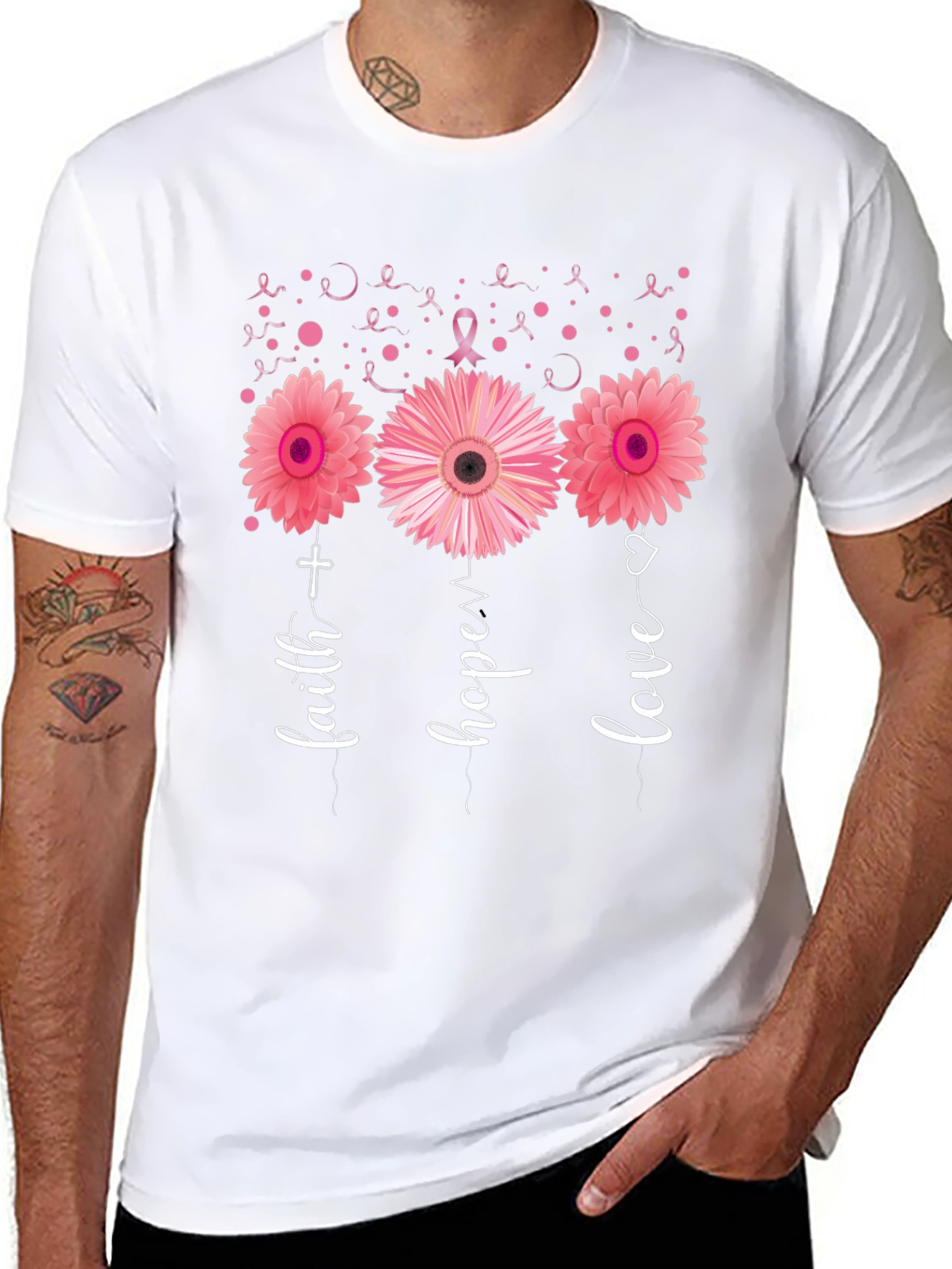 Faith Hope Love Breast Cancer Awareness Black T-Shirt