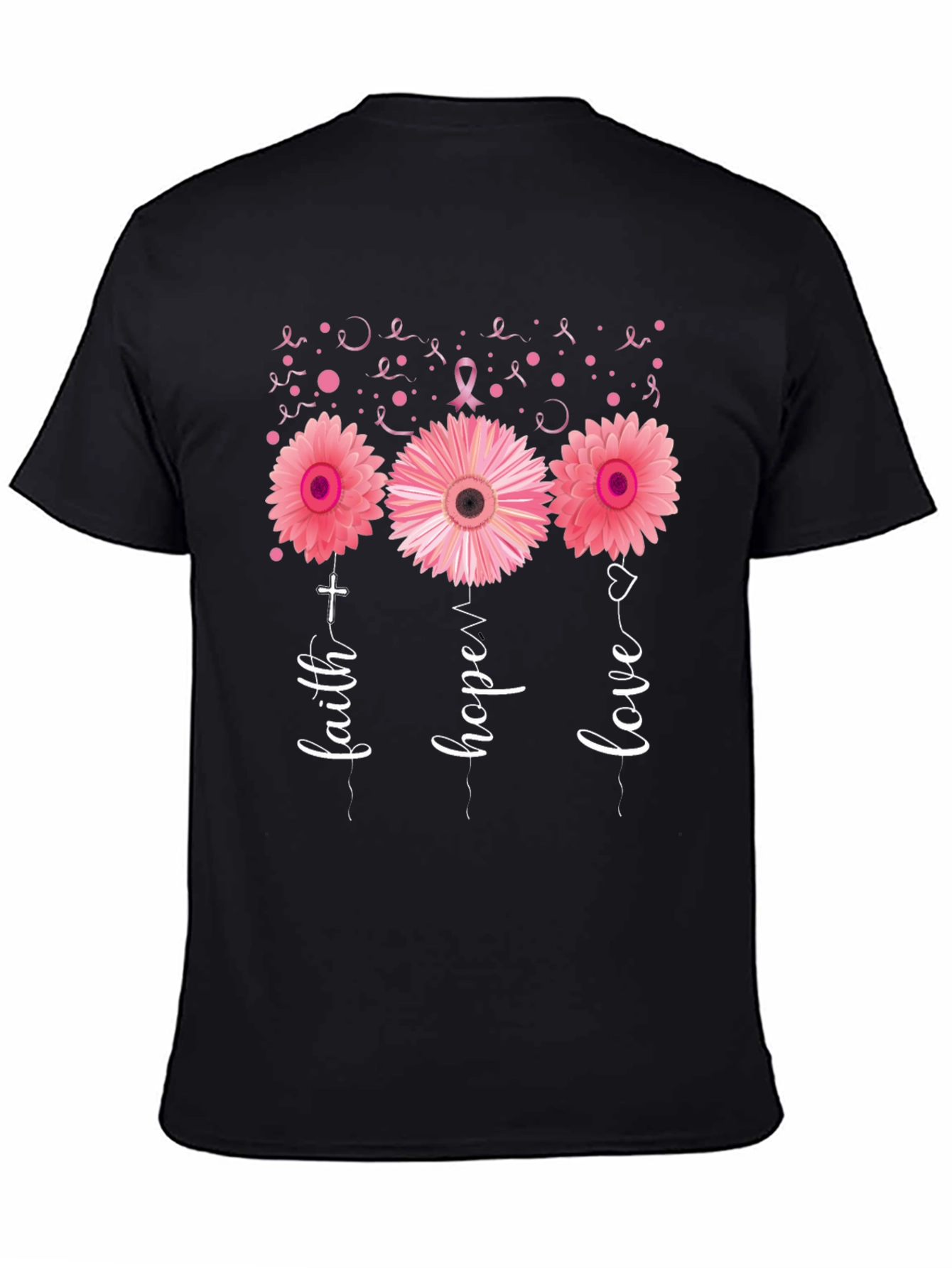 Faith Hope Love Breast Cancer Awareness Black T-Shirt