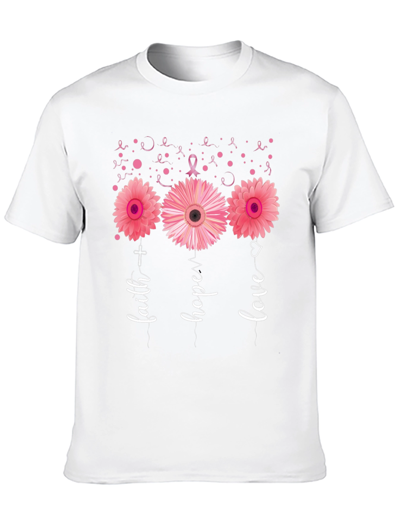 Faith Hope Love Breast Cancer Awareness Black T-Shirt