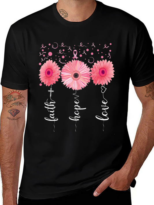 Faith Hope Love Breast Cancer Awareness Black T-Shirt