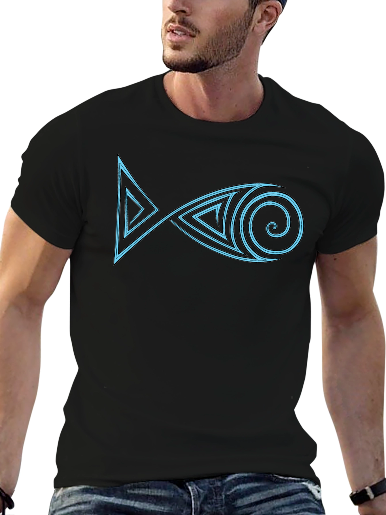 Geometric Fish Graphic T-Shirt - Unique Design