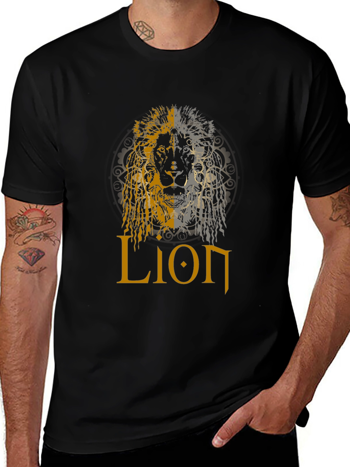 Lion Graphic Print Black T-Shirt