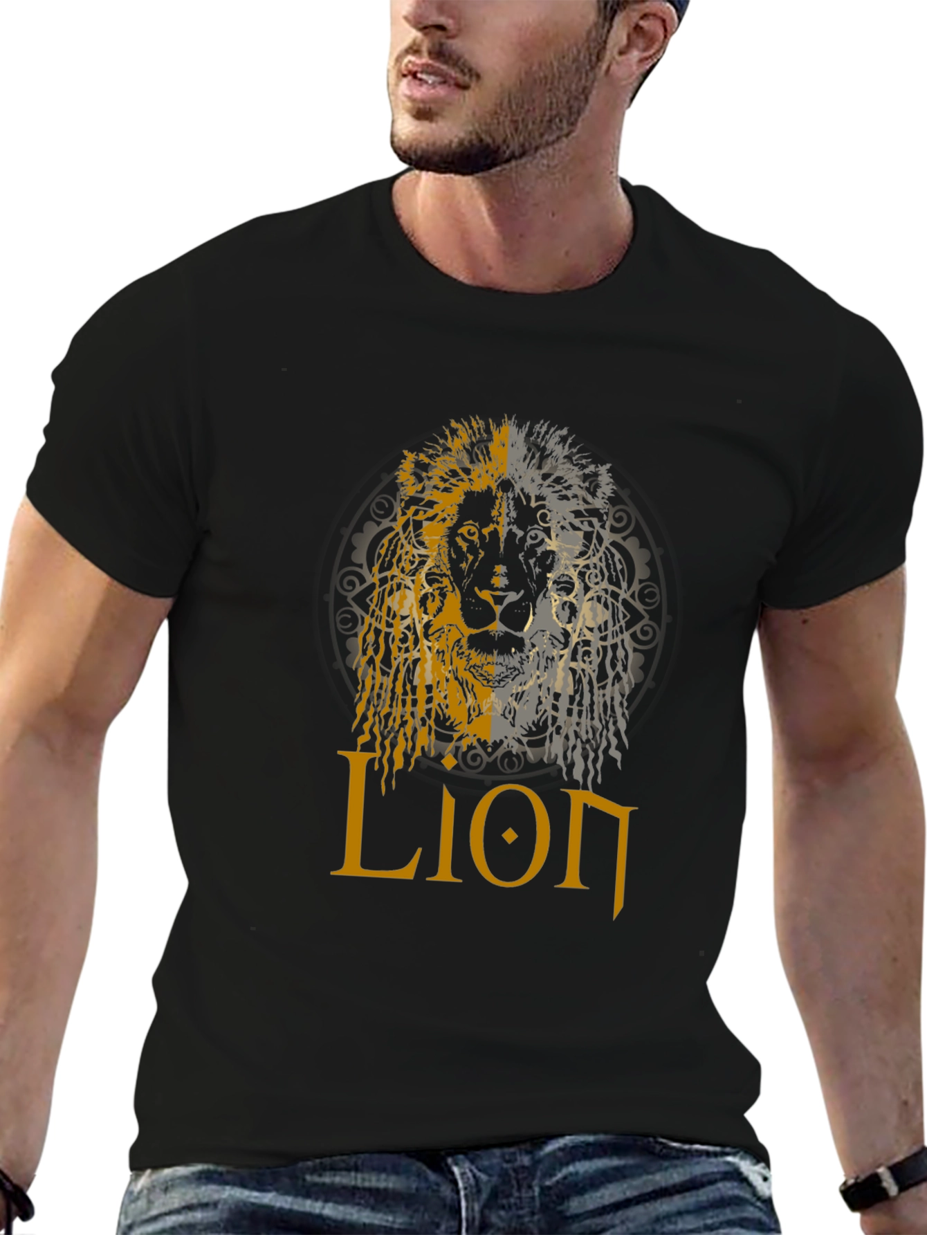 Lion Graphic Print Black T-Shirt