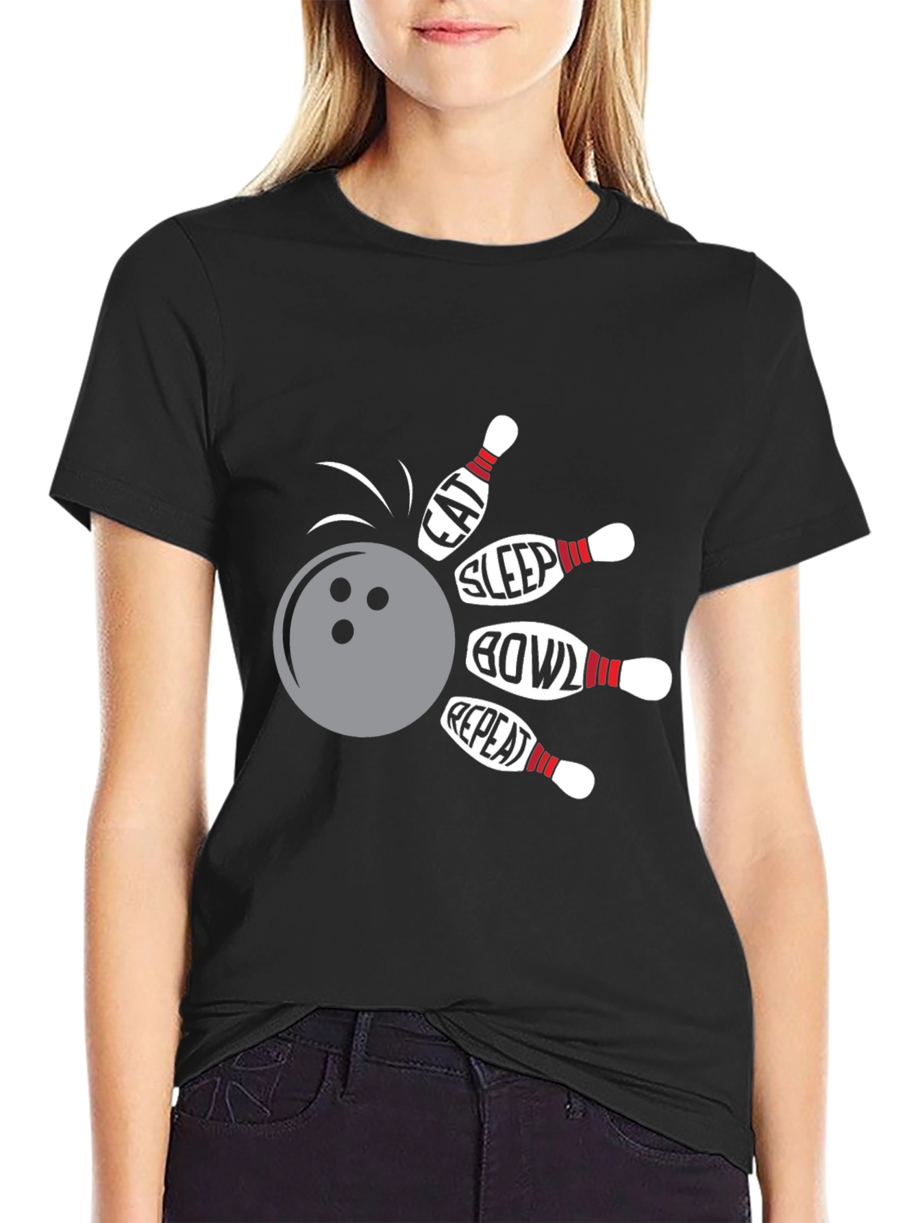 Eat Sleep Bowl Repeat Black Graphic Tee