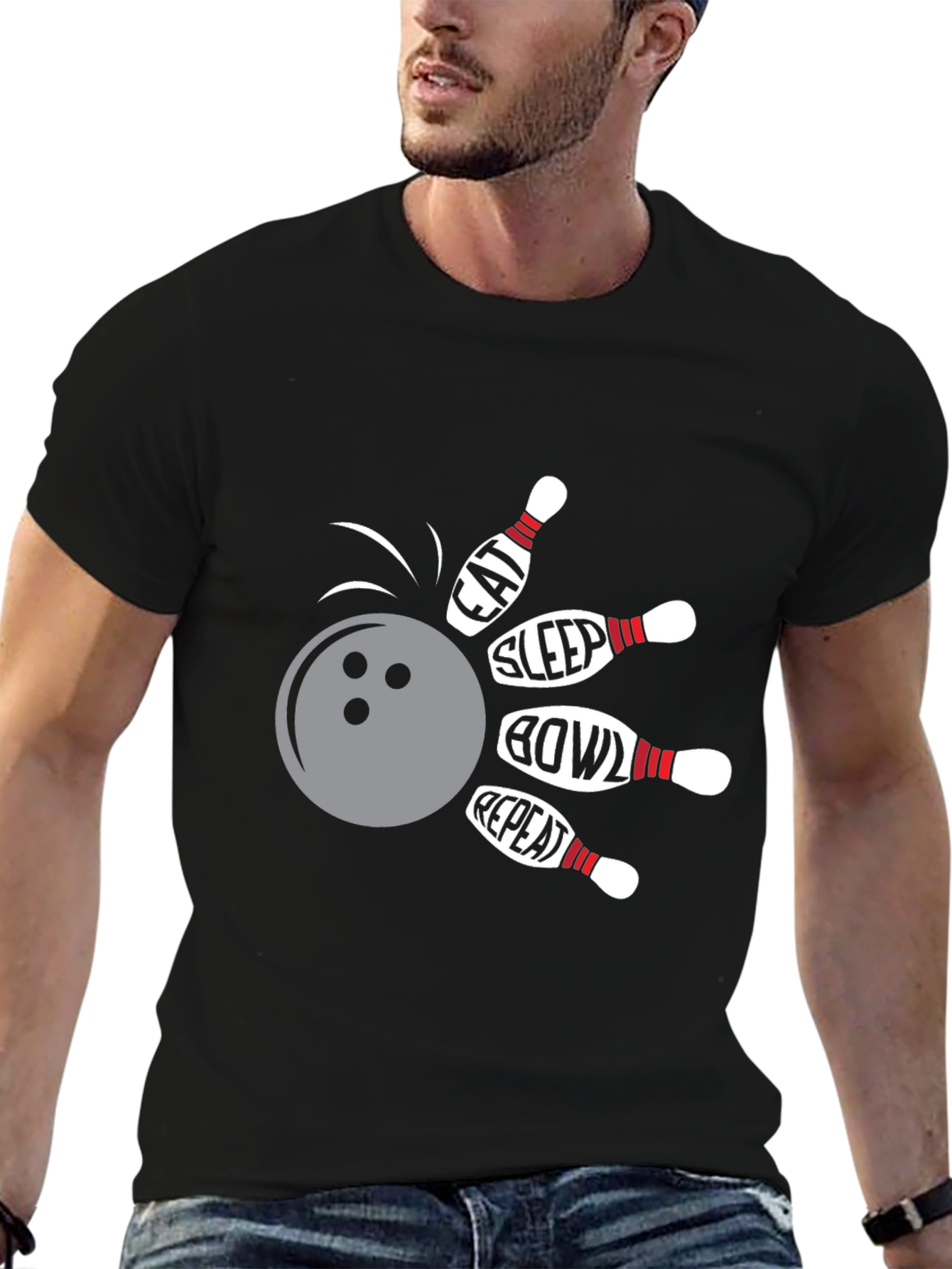 Eat Sleep Bowl Repeat Black Graphic Tee
