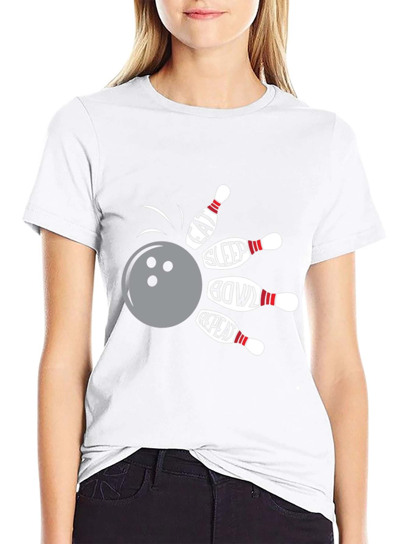 Eat Sleep Bowl Repeat Black Graphic Tee