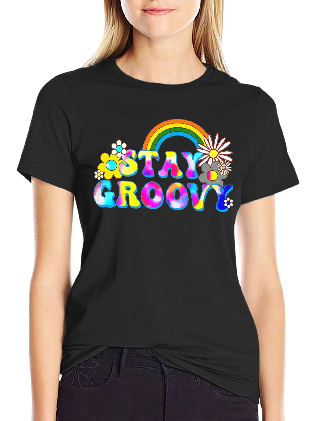 Stay Groovy Rainbow Graphic Tee - Retro Vibes