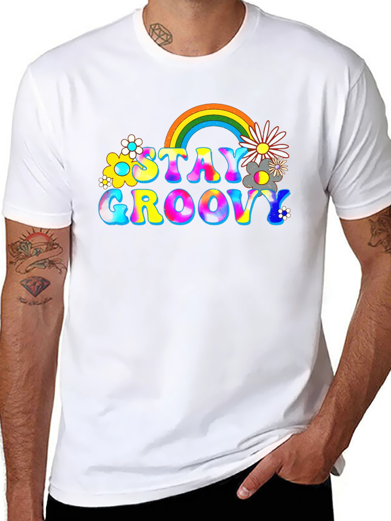 Stay Groovy Rainbow Graphic Tee - Retro Vibes