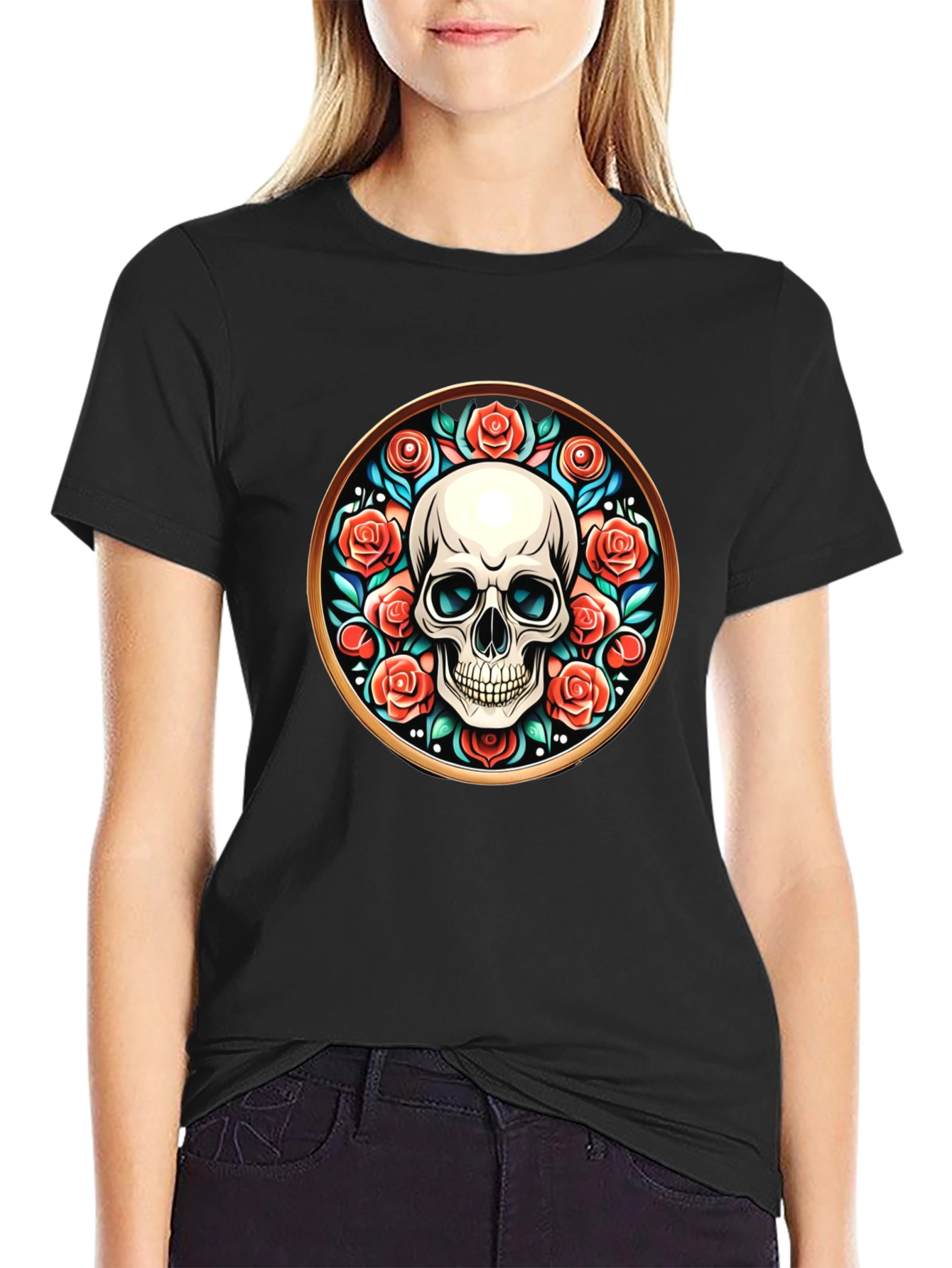 Skull & Roses Graphic Tee - Unique Round Design