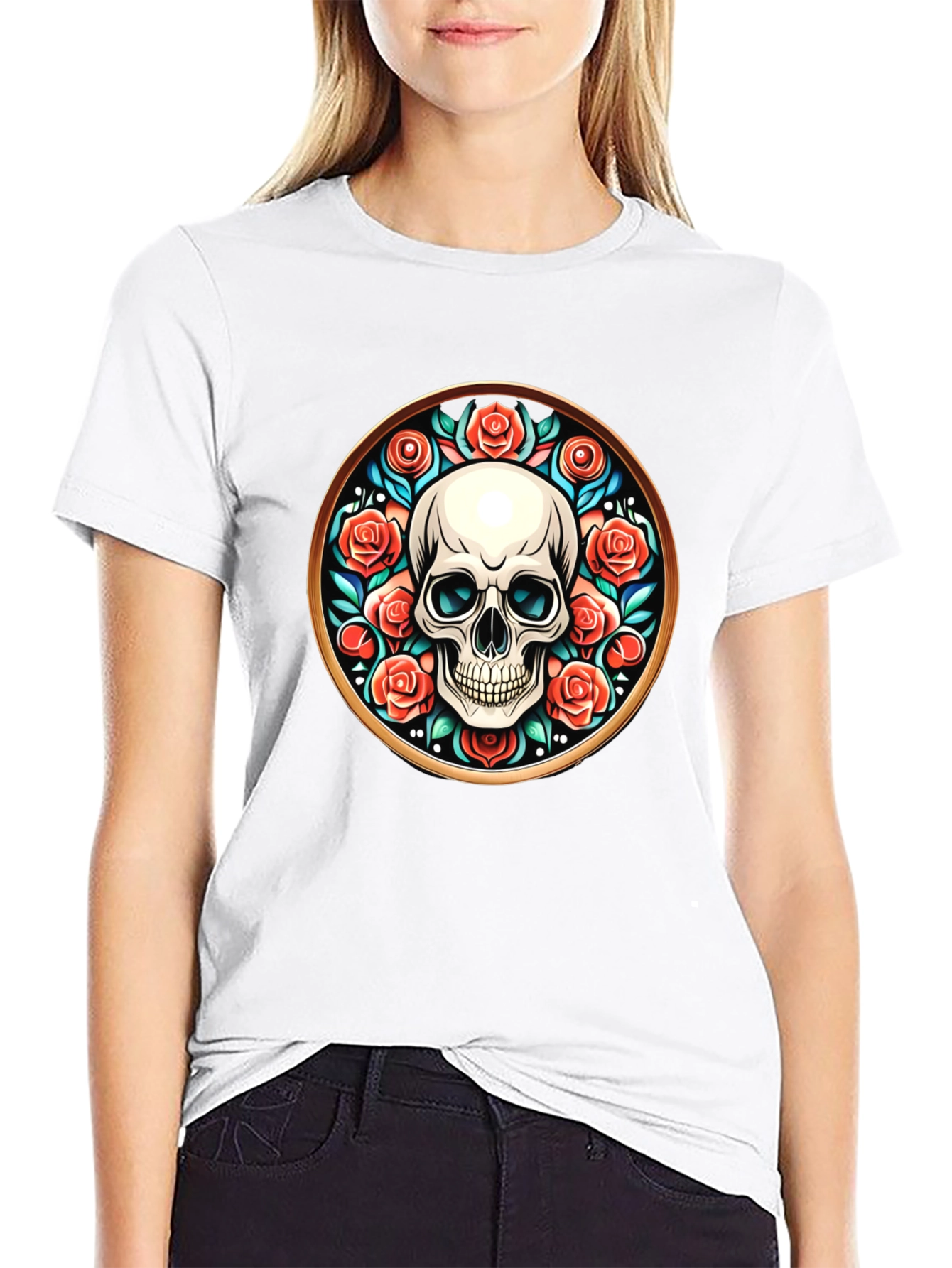 Skull & Roses Graphic Tee - Unique Round Design