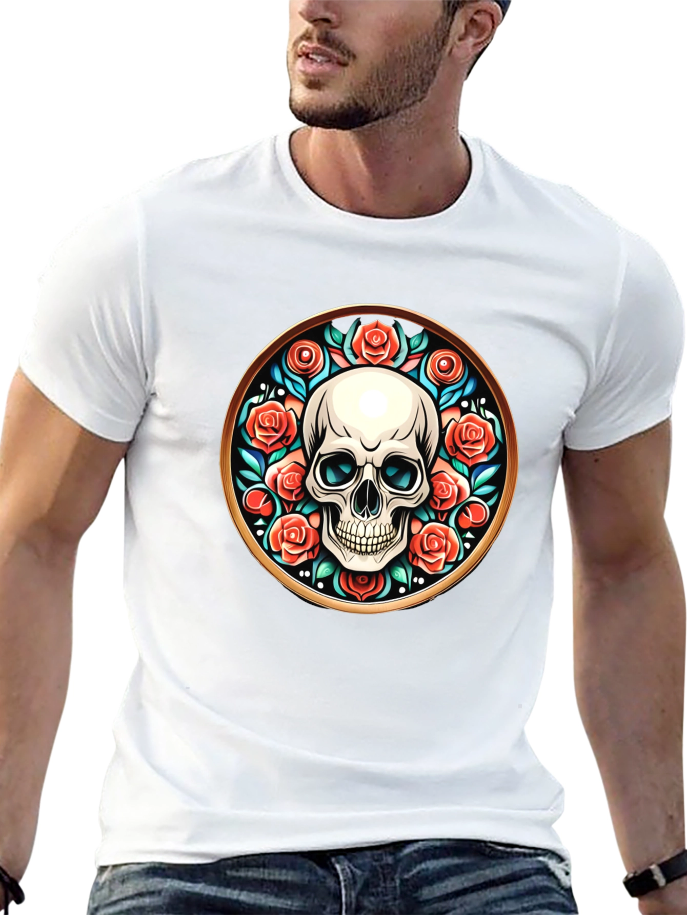 Skull & Roses Graphic Tee - Unique Round Design