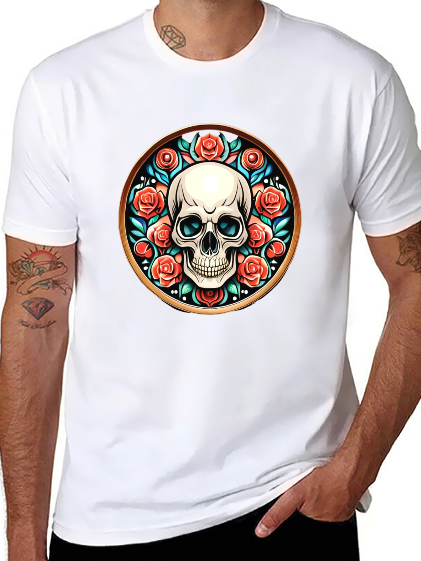 Skull & Roses Graphic Tee - Unique Round Design