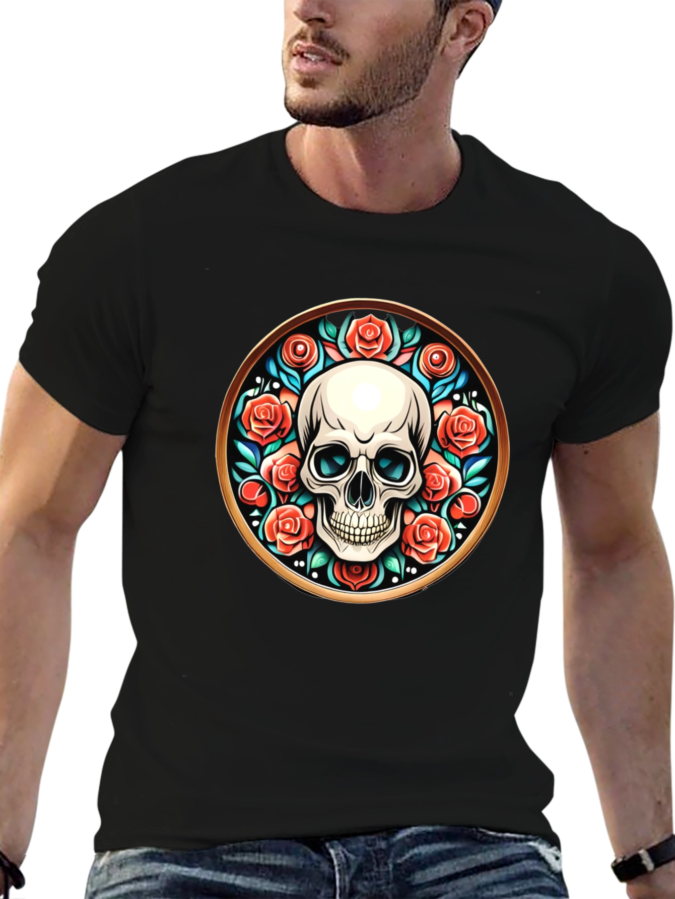 Skull & Roses Graphic Tee - Unique Round Design