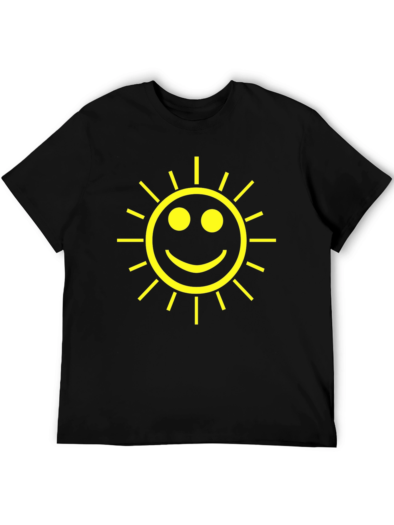 Smiley Sun Graphic Tee - Black Cotton T-Shirt