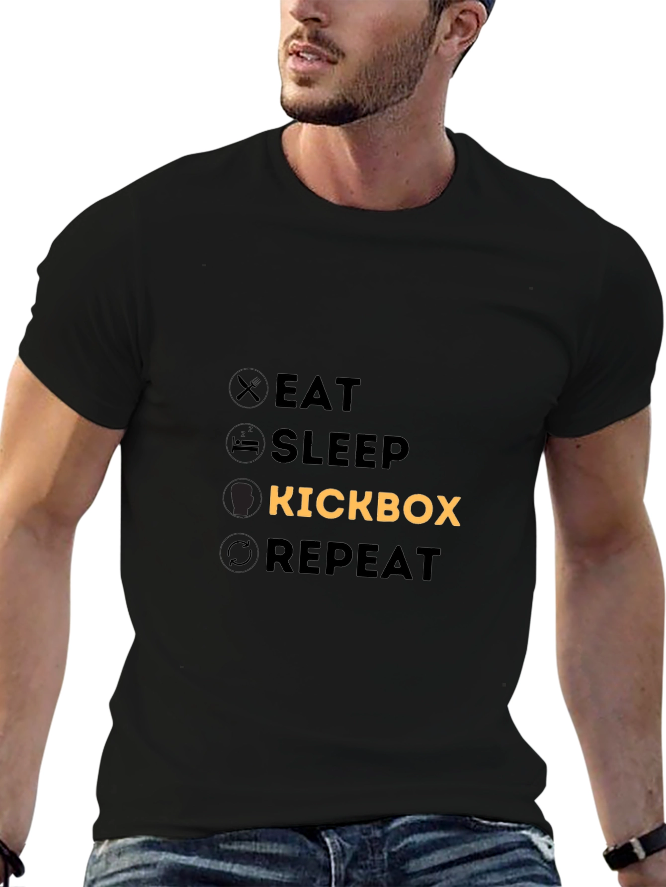 Eat Sleep Kickbox Repeat Black T-Shirt