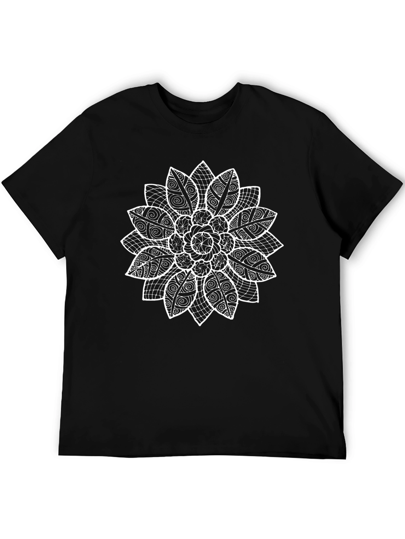 Black T-Shirt with Floral Mandala Design