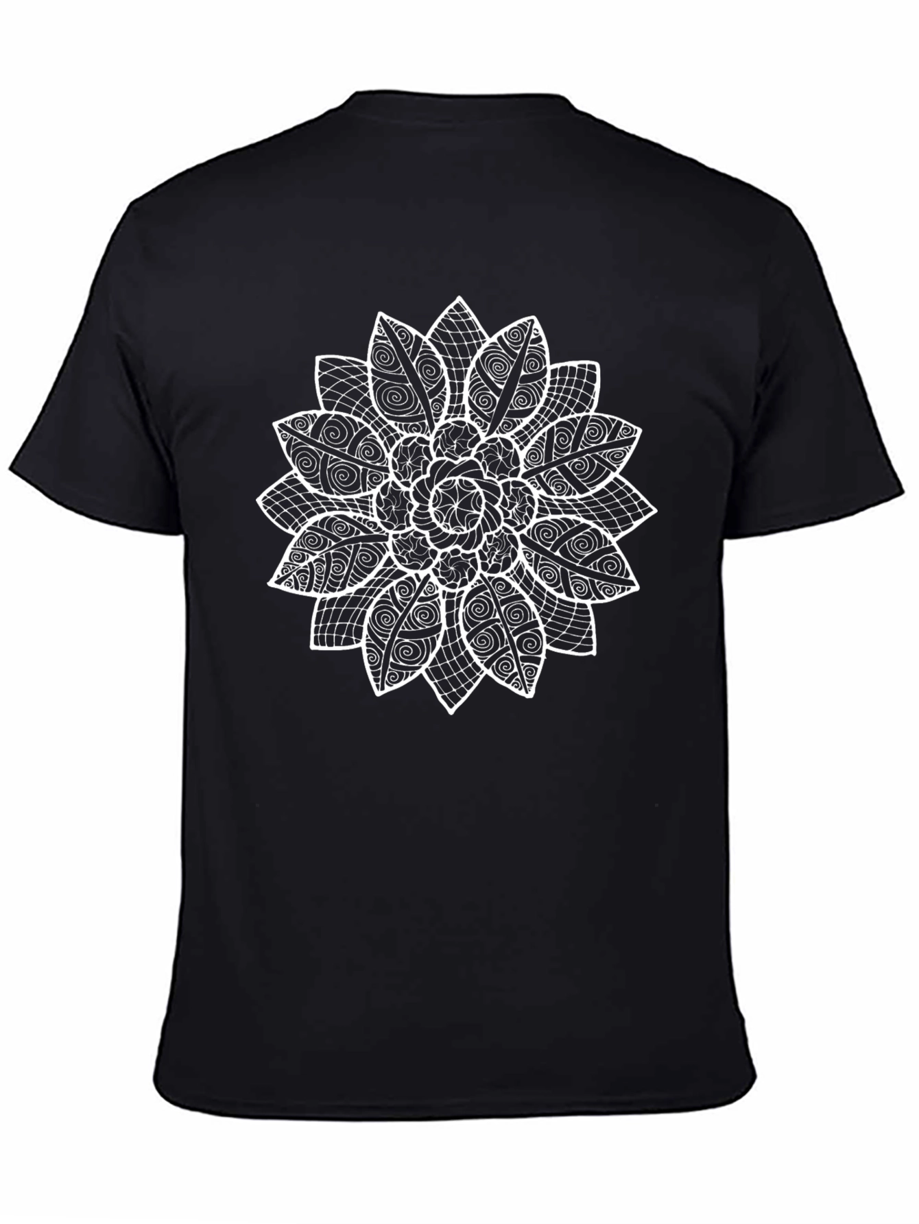 Black T-Shirt with Floral Mandala Design