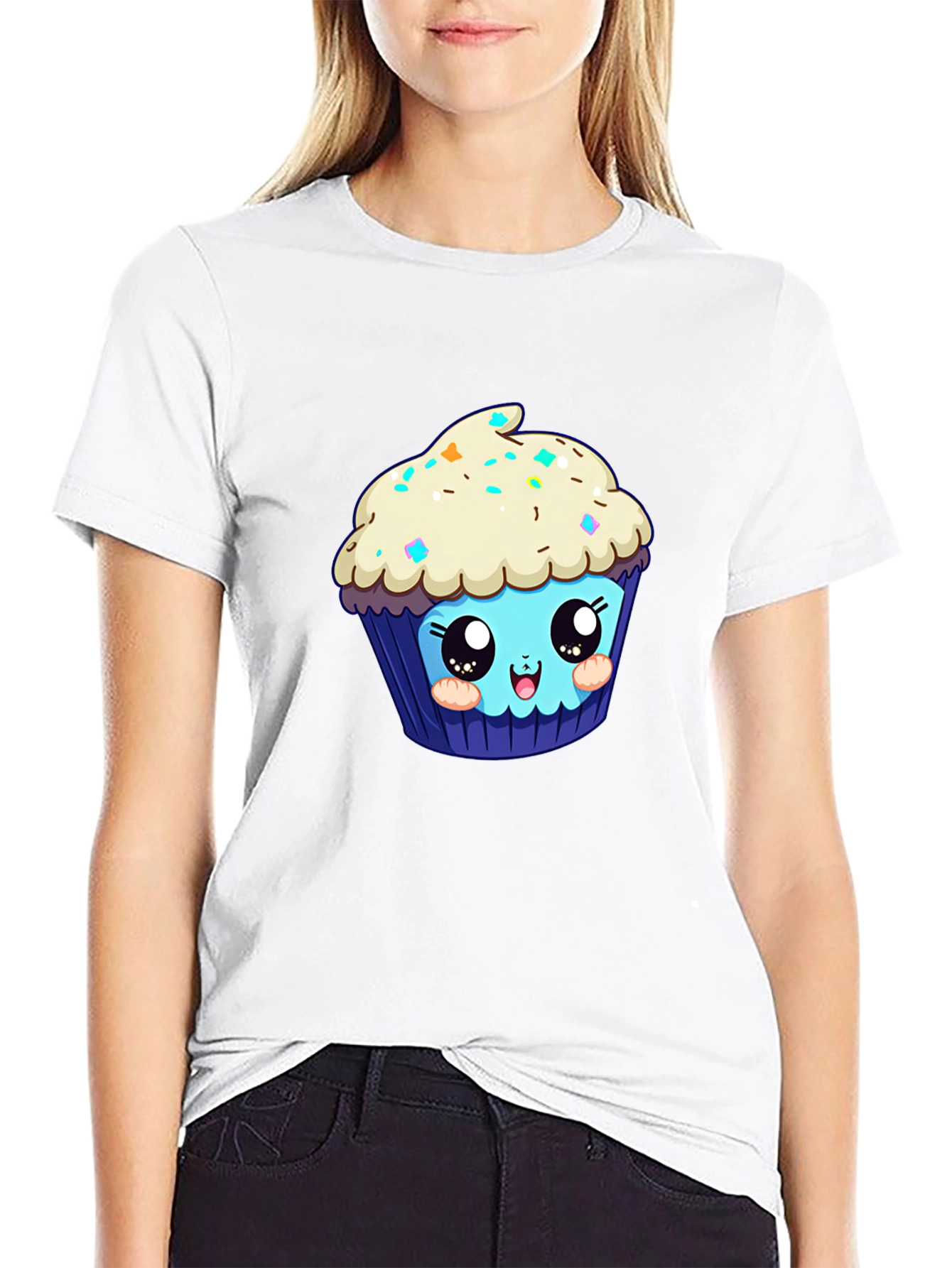 Cute Cupcake Graphic Tee - Black