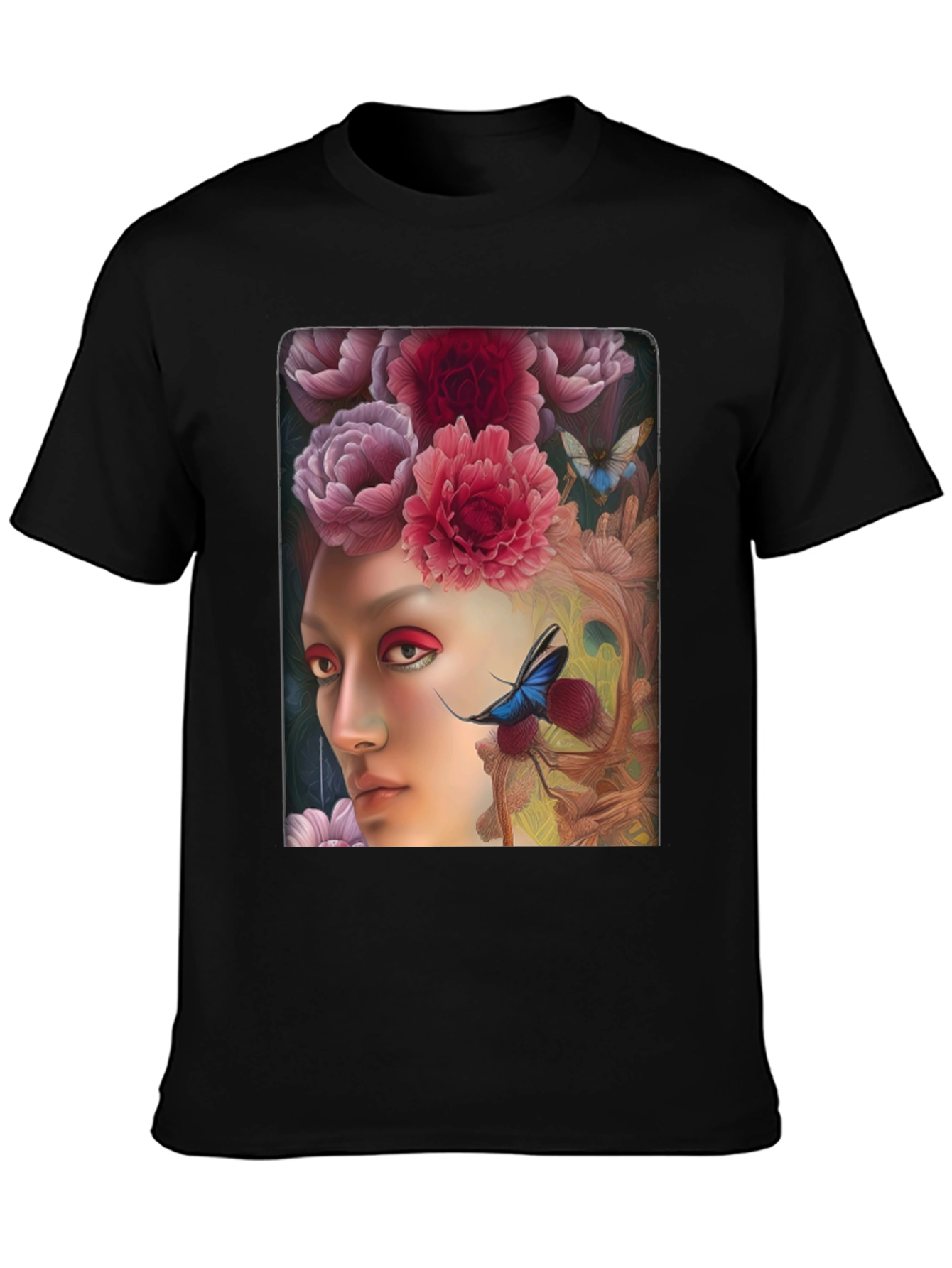 Floral Face Graphic Black T-Shirt
