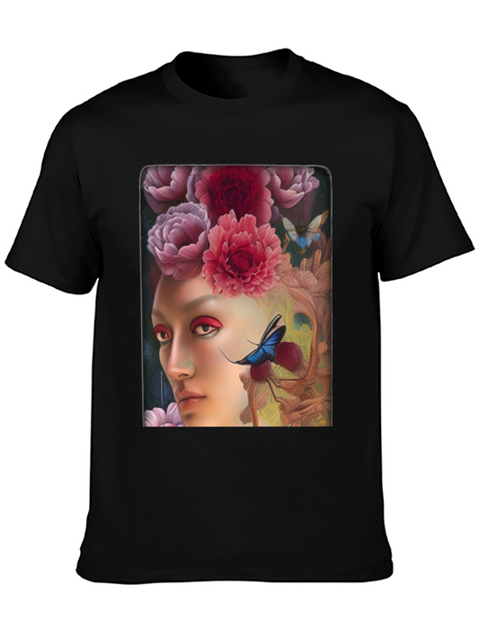 Floral Face Graphic Black T-Shirt