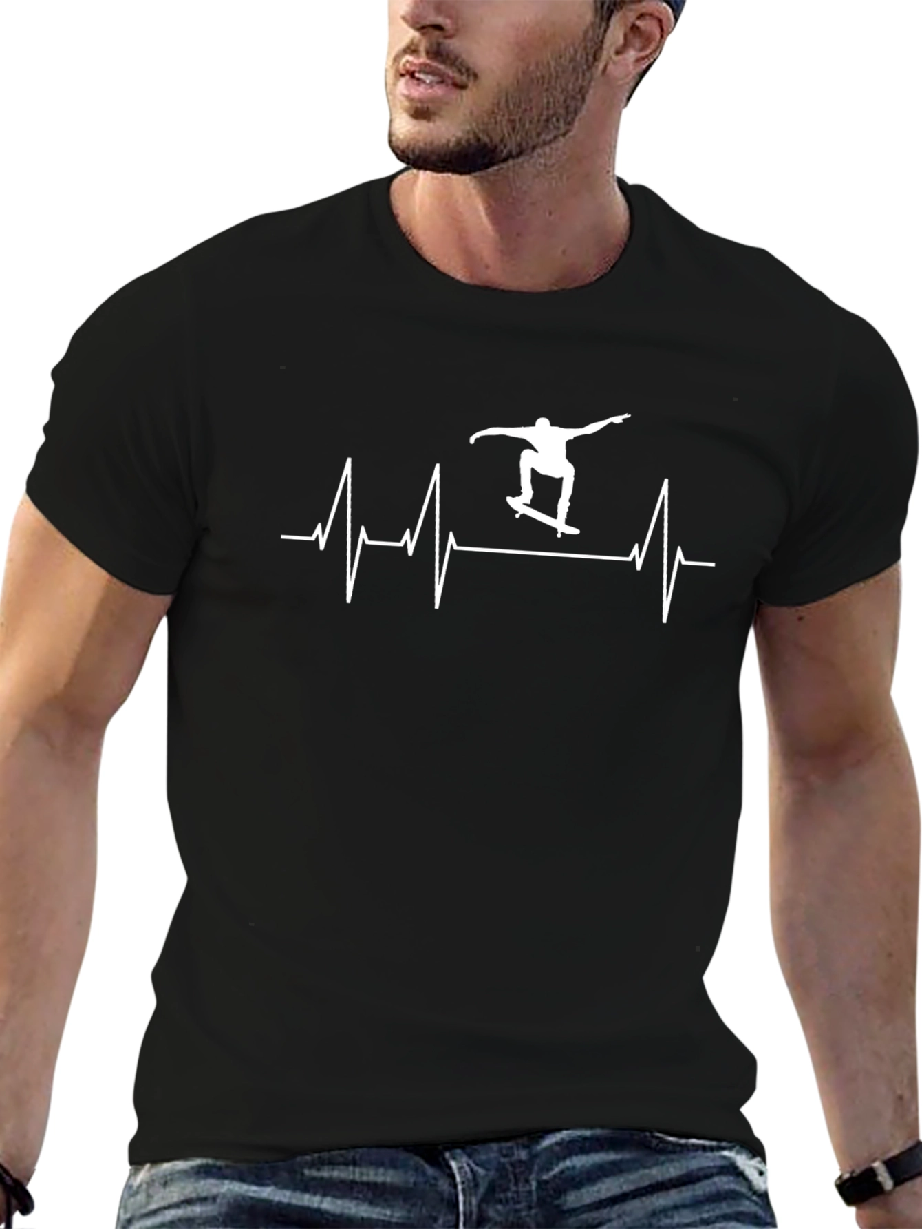 Skateboarding Heartbeat T-Shirt - Black Cotton Tee