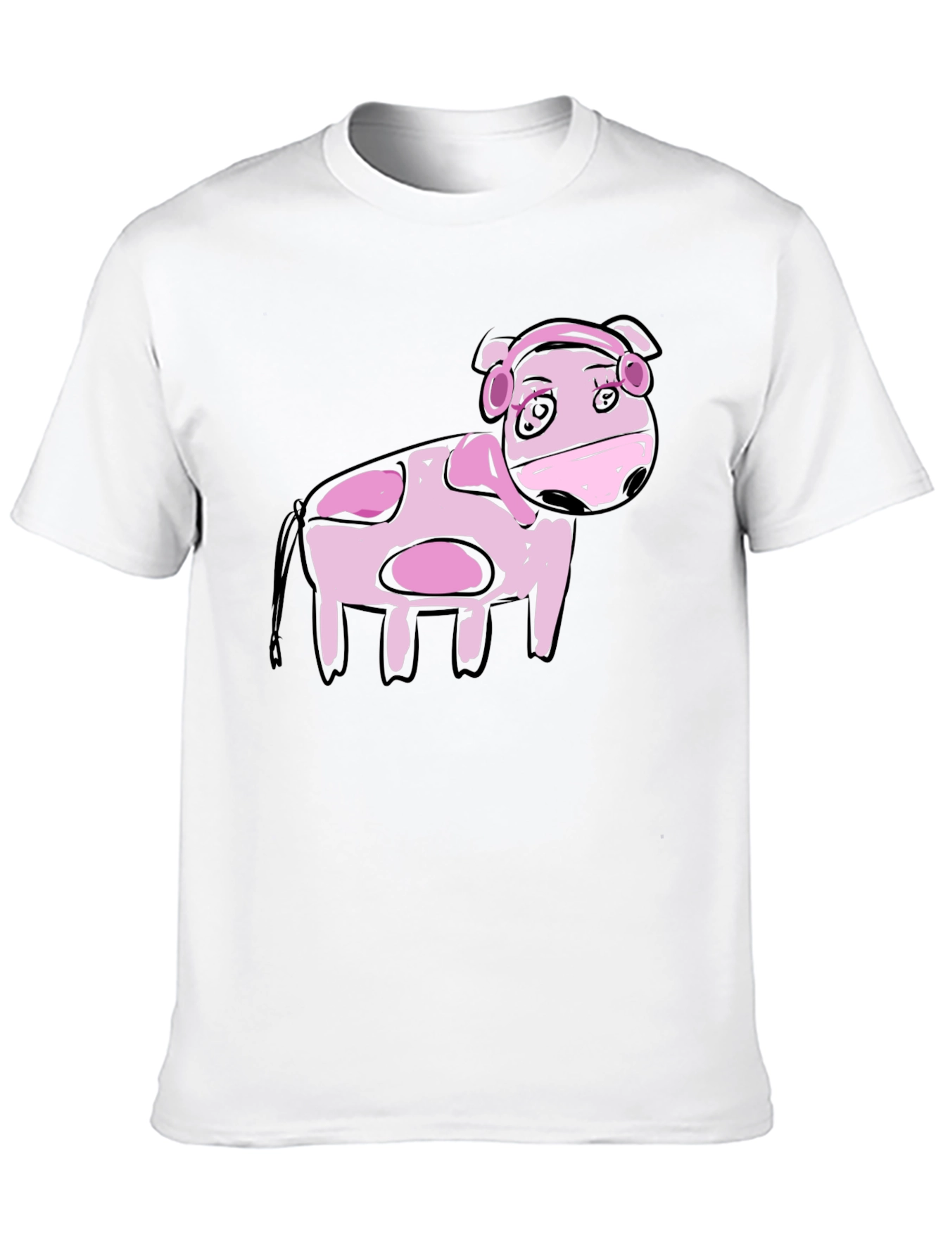 Cartoon Pink Cow Black T-Shirt