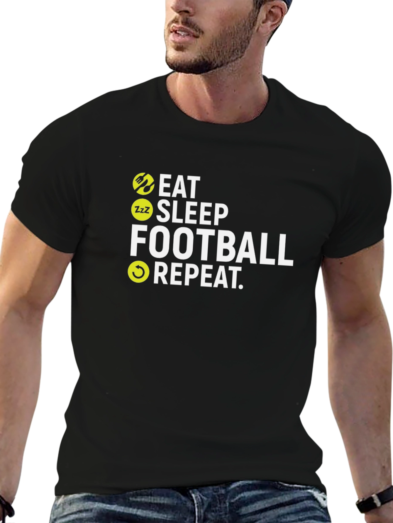 Eat Sleep Football Repeat Black T-Shirt