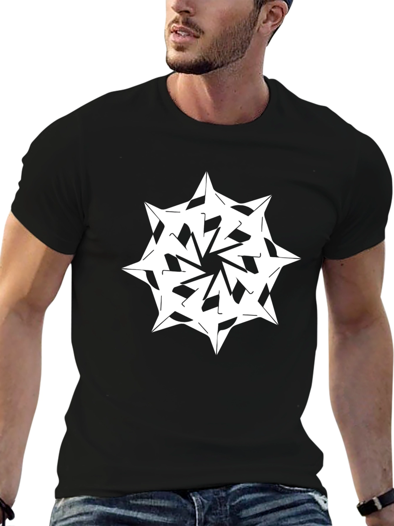 Abstract Star Graphic Black Tee