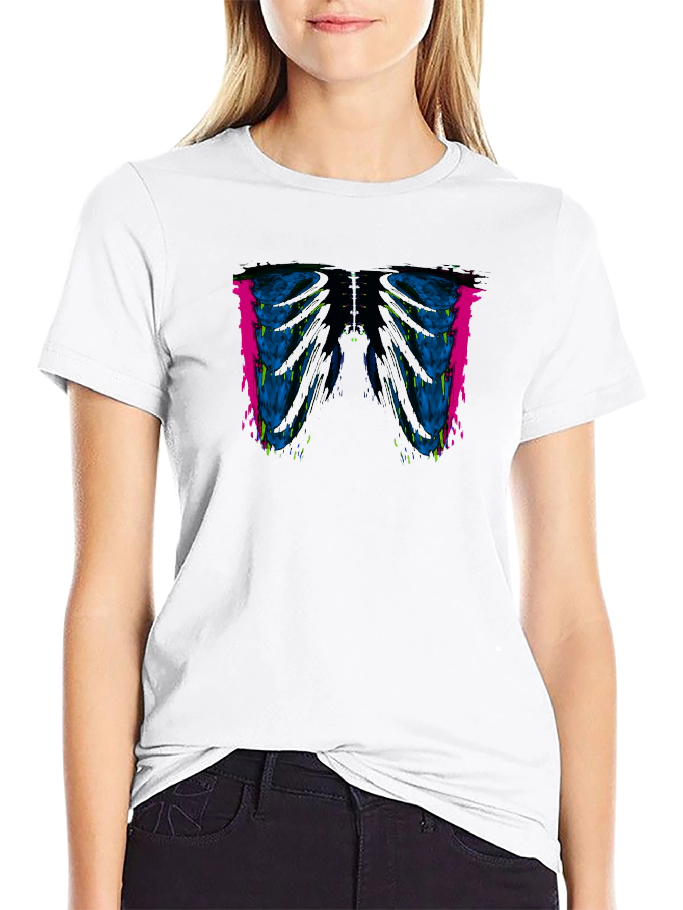 Edgy Rib Cage Graphic Tee - Modern Art Style