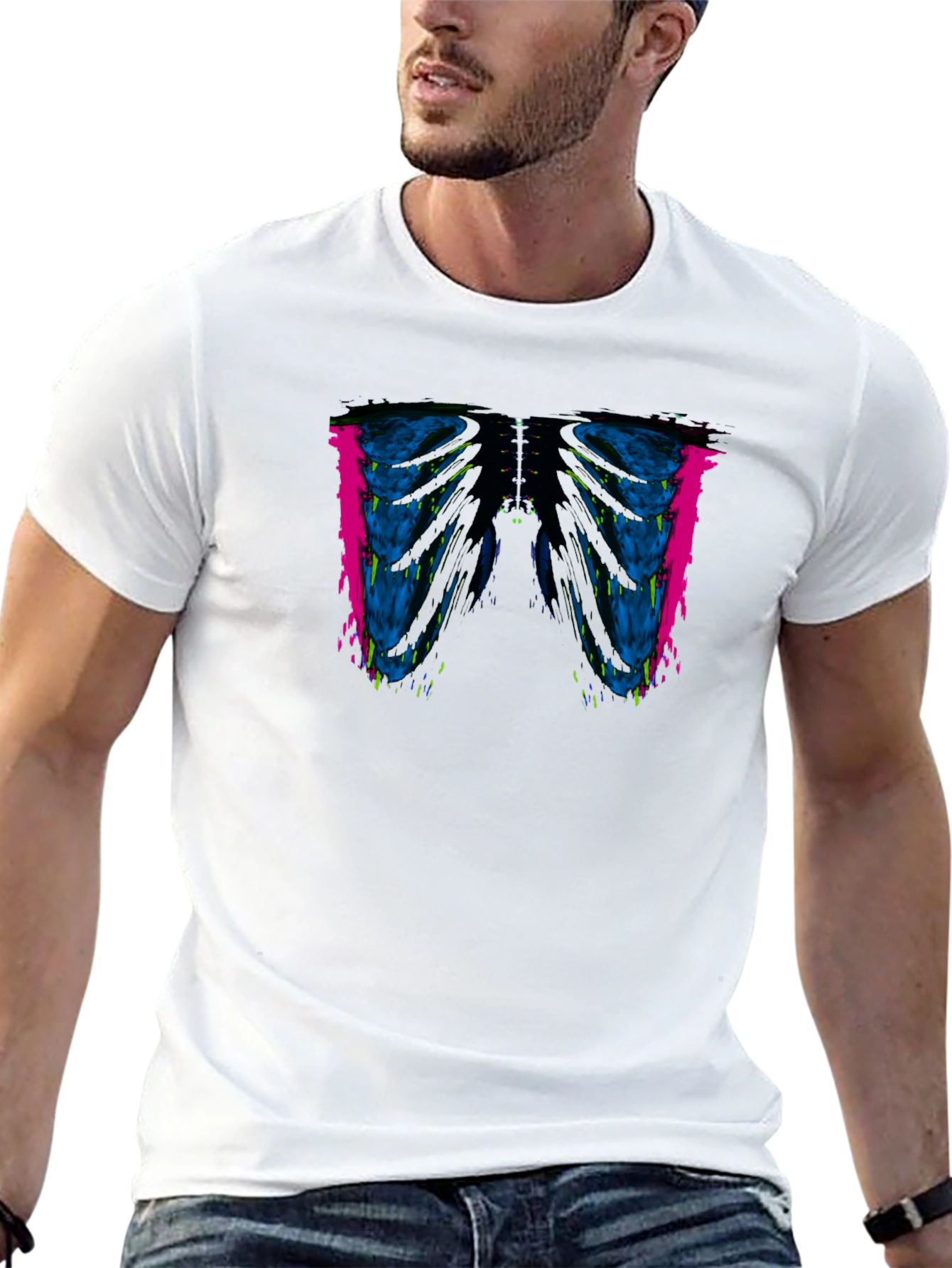 Edgy Rib Cage Graphic Tee - Modern Art Style