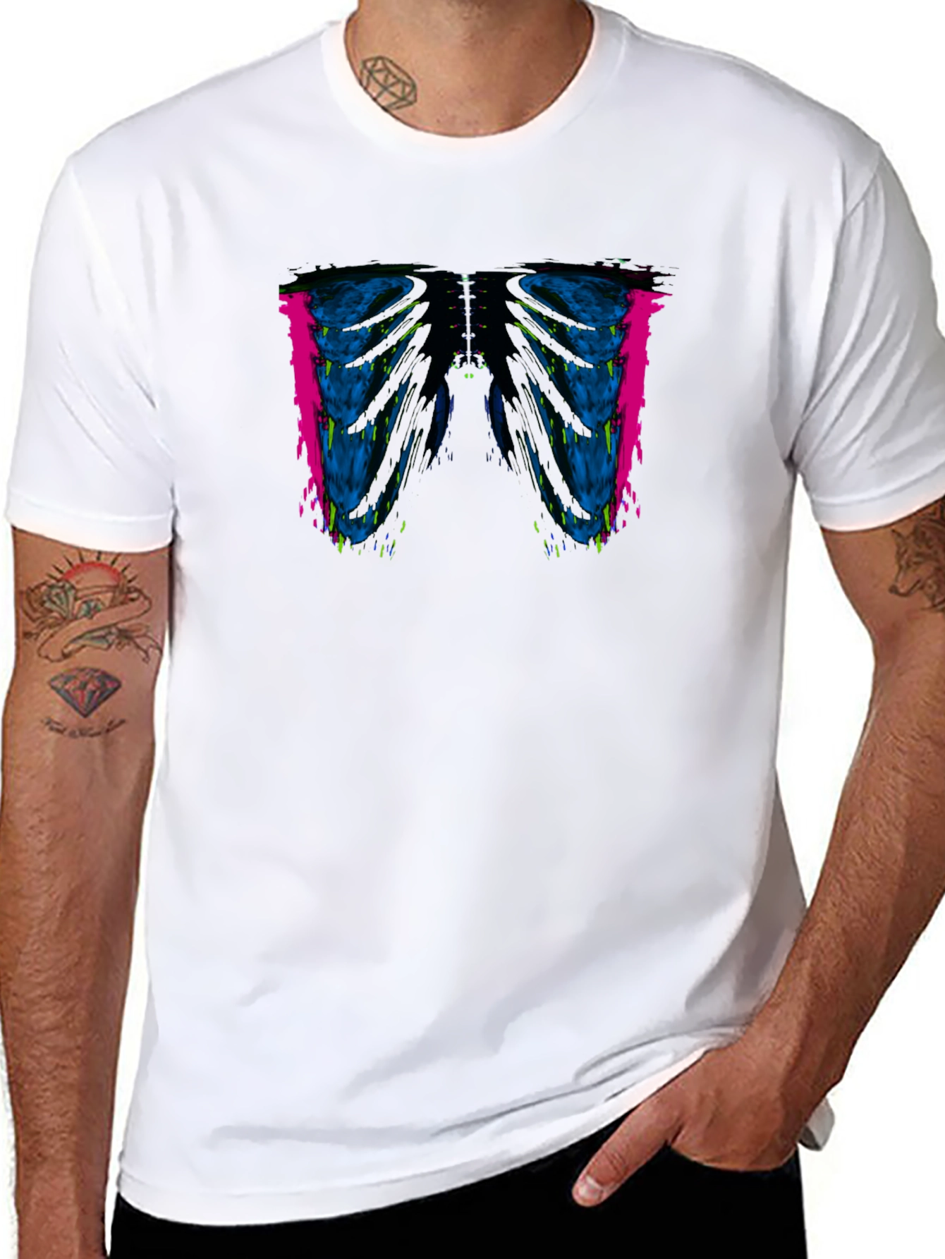 Edgy Rib Cage Graphic Tee - Modern Art Style