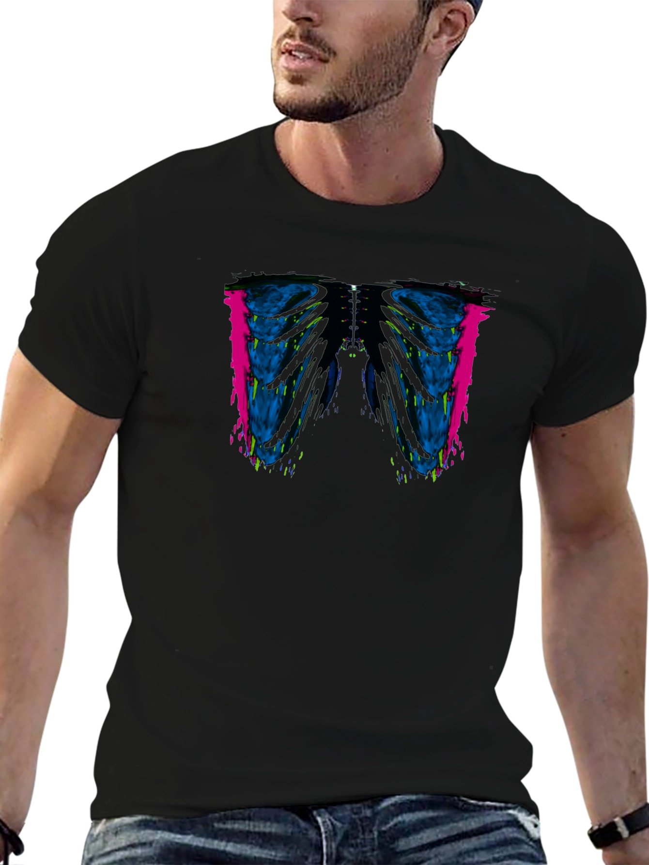 Edgy Rib Cage Graphic Tee - Modern Art Style