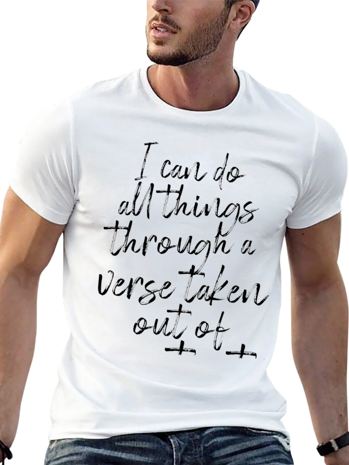 Inspirational Verse Graphic Print Black T-Shirt