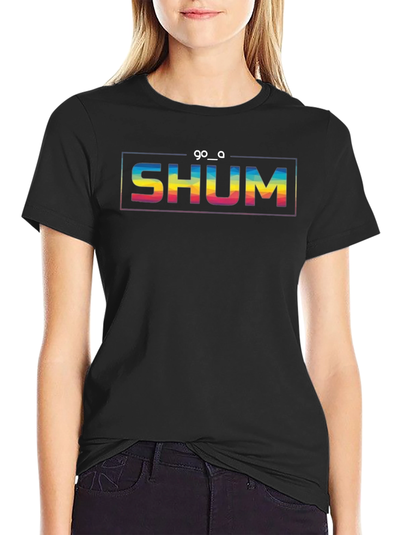 Go_A SHUM Rainbow Graphic Black T-Shirt